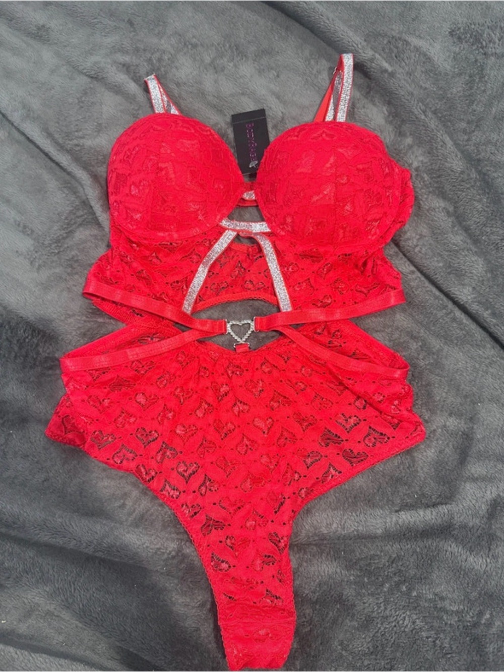 Red Lace Heart-Accent Bodysuit